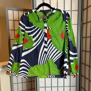 J. Crew Green and Blue Floral Blouse